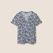 Blouse col v manches courtes fluide bleu femme