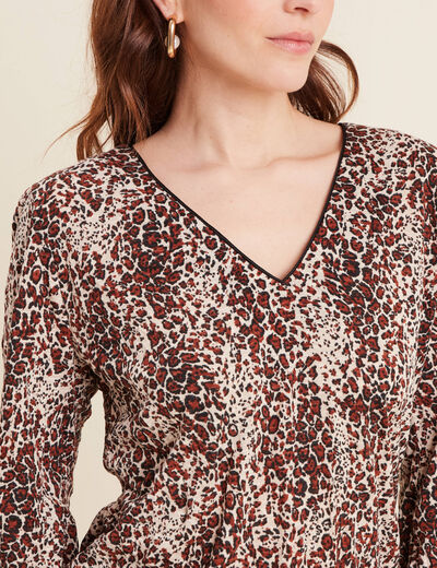 Blouse droite manches longues marron cognac femme