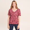 T-shirt col V manches courtes rose femme