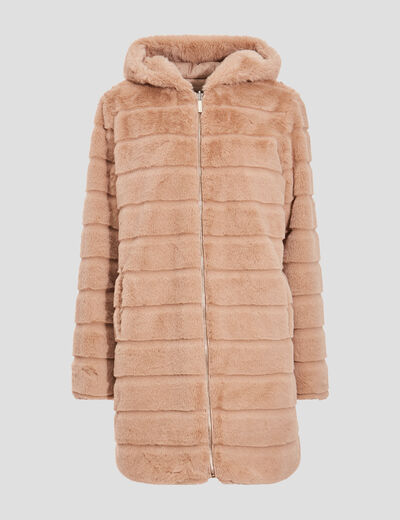 Doudoune droite r&eacute;versible beige femme