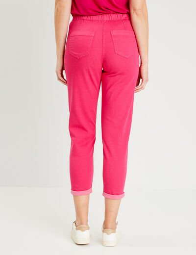 Pantalon coupe droite à coulisse rose framboise femme
