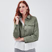 Blouson droit effet suédine vert kaki femme