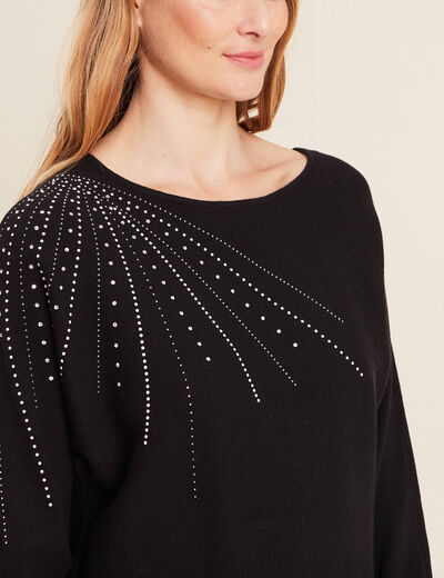 Pull manches longues strass noir femme