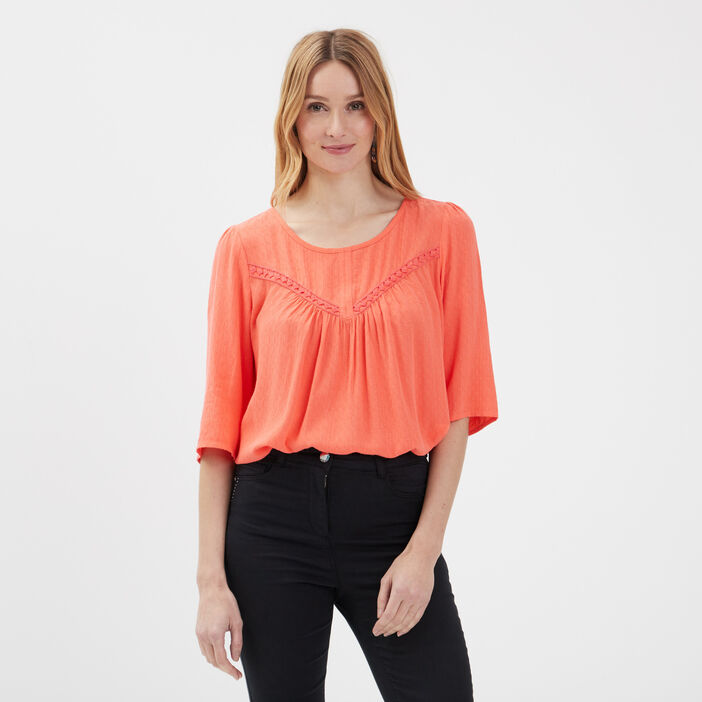 Blouse manches 3/4 orange clair femme