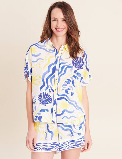 Chemise fluide manches courtes bleu femme