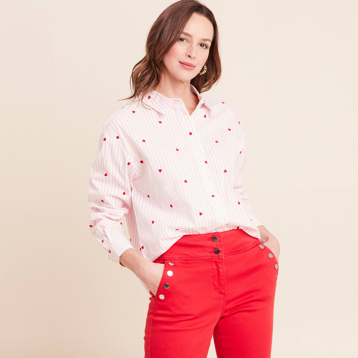 Chemise manches longues fluide rouge femme