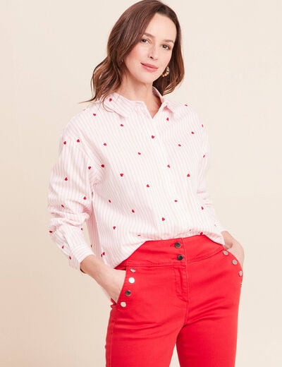 Chemise manches longues fluide rouge femme