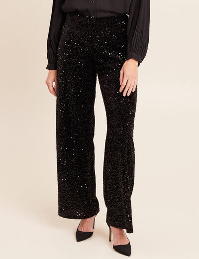 Pantalon &agrave; sequins noir femme