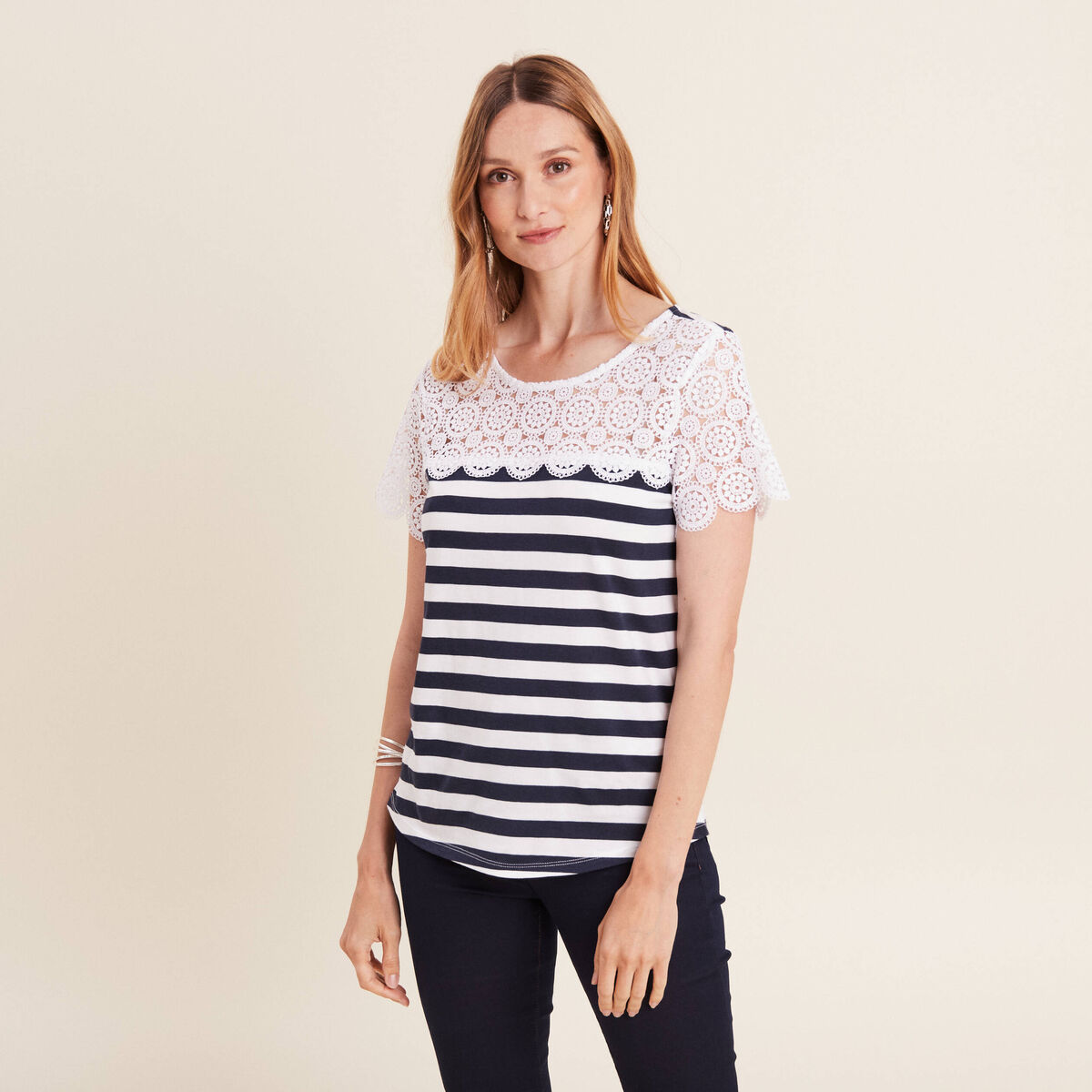 T-shirt manches courtes bleu foncé femme