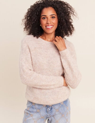 Pull droit col rond manches longues creme femme