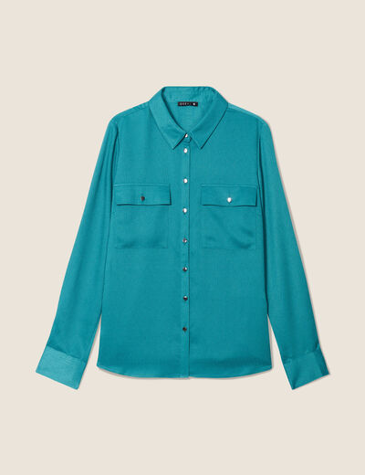 Chemise manches longues satin vert émeraude femme