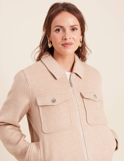 Veste manches longues doubl&eacute;e creme femme