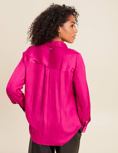 Chemise satin&eacute;e manches longues rose fushia femme