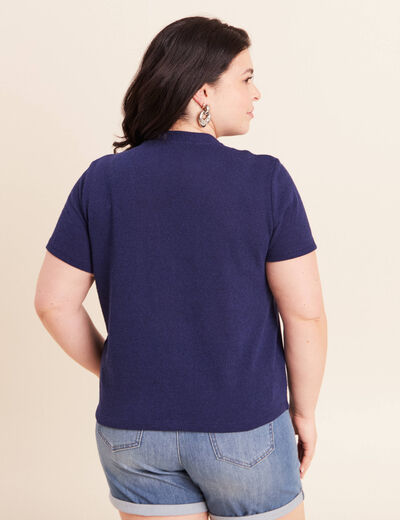 T-shirt col v manches courtes bleu marine femme
