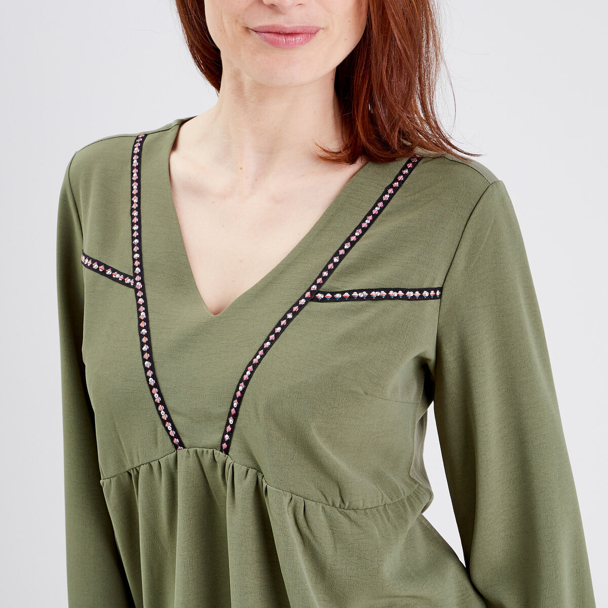 T-shirt manches longues vert kaki femme
