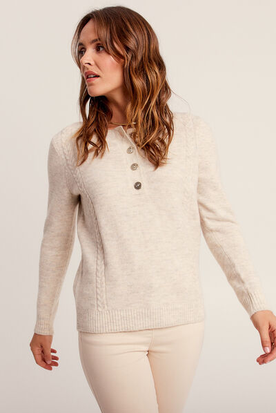 Pull manches longues beige femme