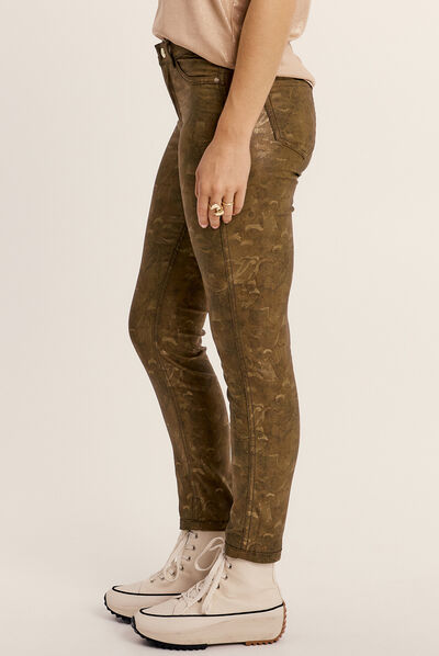 Pantalon enduit réversible couleur bronze femme