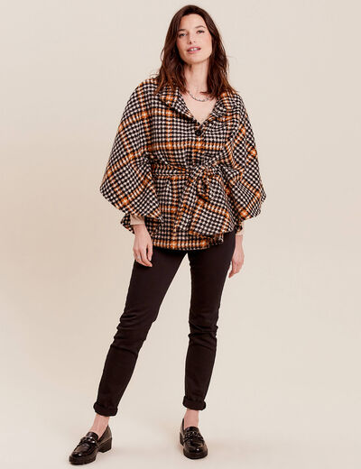 Poncho ceinturé boutonné noir femme