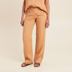 Pantalon coupe large fluide taille haute beige femme
