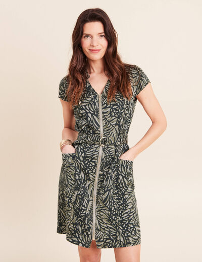 Robe droite zipp&eacute;e vert femme