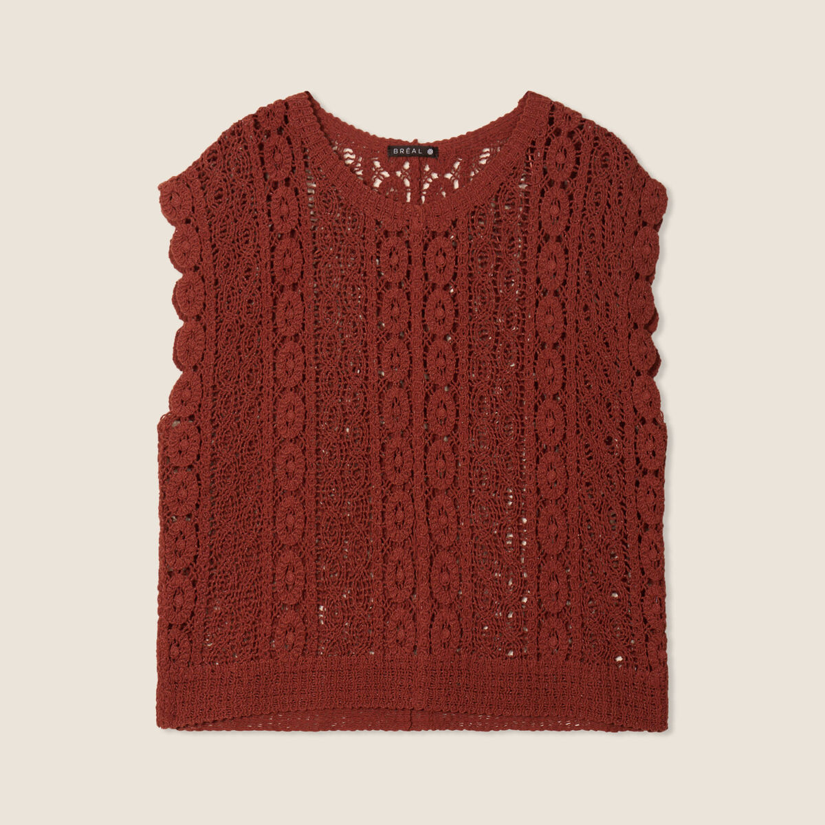 Débardeur macramé marron foncé femme