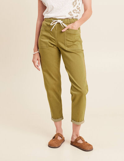 Pantalon coupe mom 7/8&egrave;me vert kaki femme