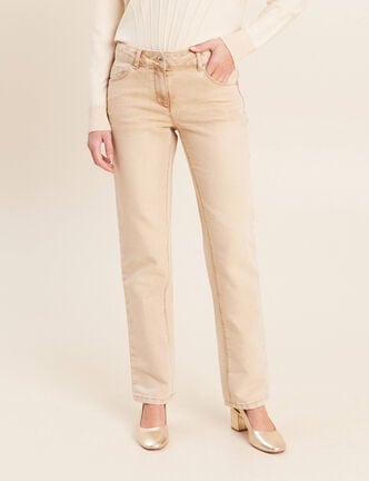 Jean taille bascul&eacute;e denim beige femme