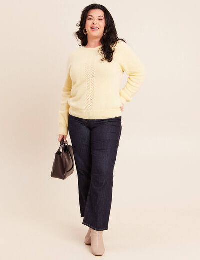 Pull confectionn&eacute; en France jaune pastel femme