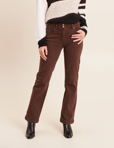 Jean coupe droite taille haute marron fonc&eacute; femme