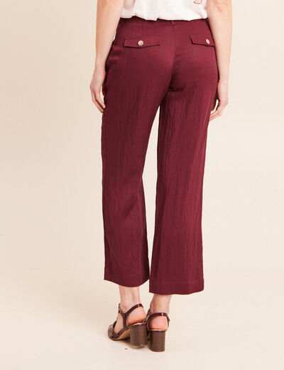 Pantalon large 7/8&egrave;me ceintur&eacute; prune femme