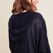 gilet droit mi-long à capuche bleu marine femme