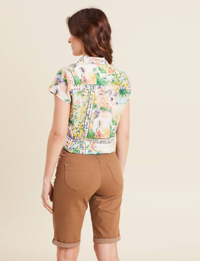 Chemise manches courtes nouée multicolore femme