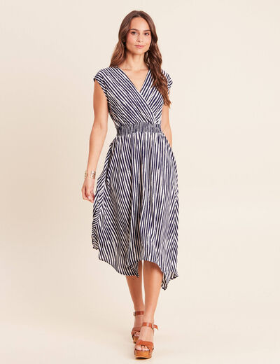Robe &eacute;vas&eacute;e 3/4 sans manches col v blanc femme