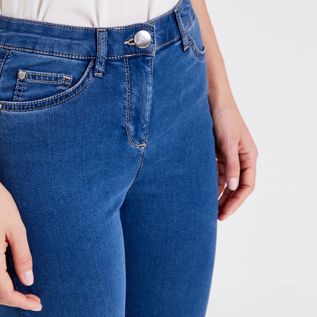Jeans léger taille haute 7/8ème denim double stone femme