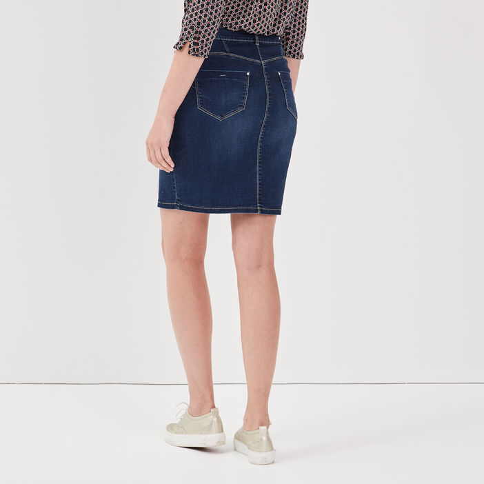 Jupe droite en jean denim brut femme