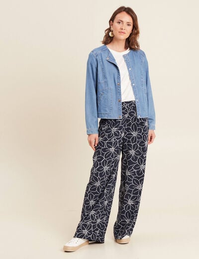 Blouson boutonné en jean denim double stone femme