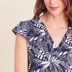 T-shirt col v manches courtes bleu femme