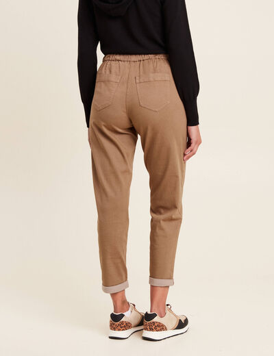Pantalon coupe droite à coulisse taupe femme