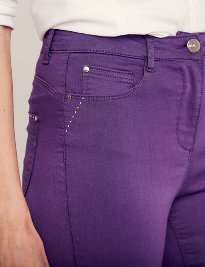 Pantacourt droit taille haute violet foncé femme