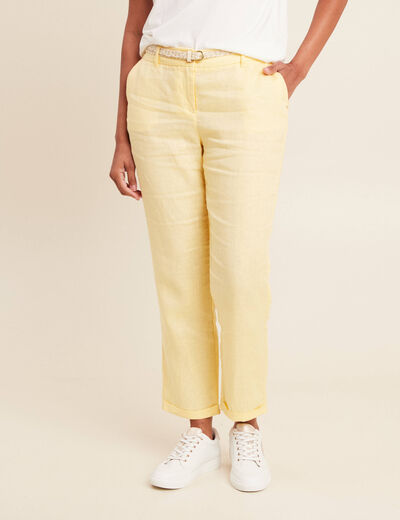 Pantalon flou ceinturé jaune clair femme