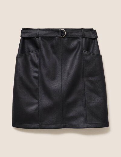 Jupe doubl&eacute;e en similicuir noir femme
