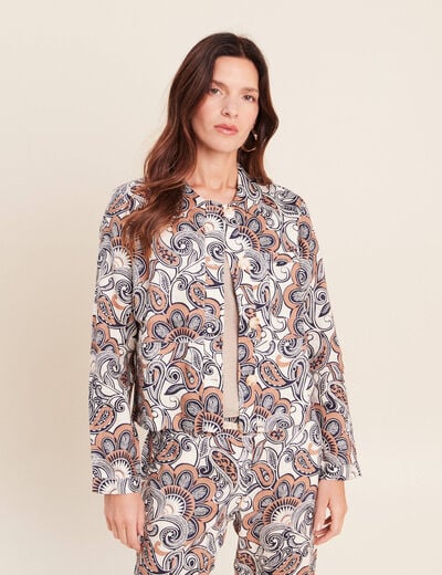 Veste courte droite manches longues marron femme