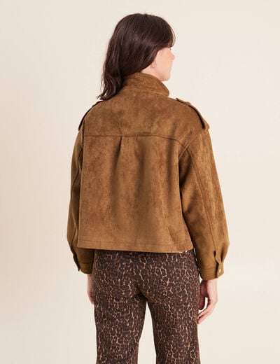 Veste ample col montant doubl&eacute;e marron fonc&eacute; femme