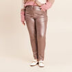 Pantalon iris&eacute; en similicuir marron fonc&eacute; femme