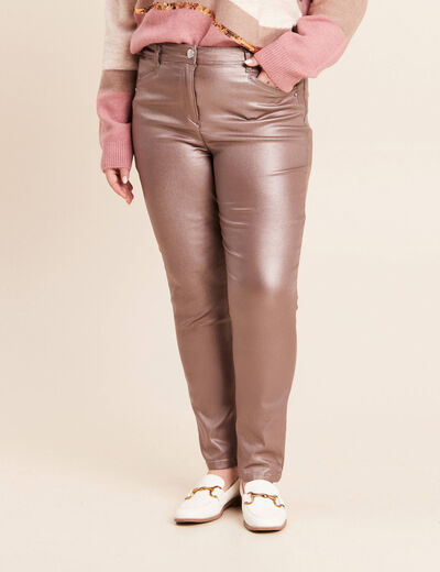 Pantalon iris&eacute; en similicuir marron fonc&eacute; femme