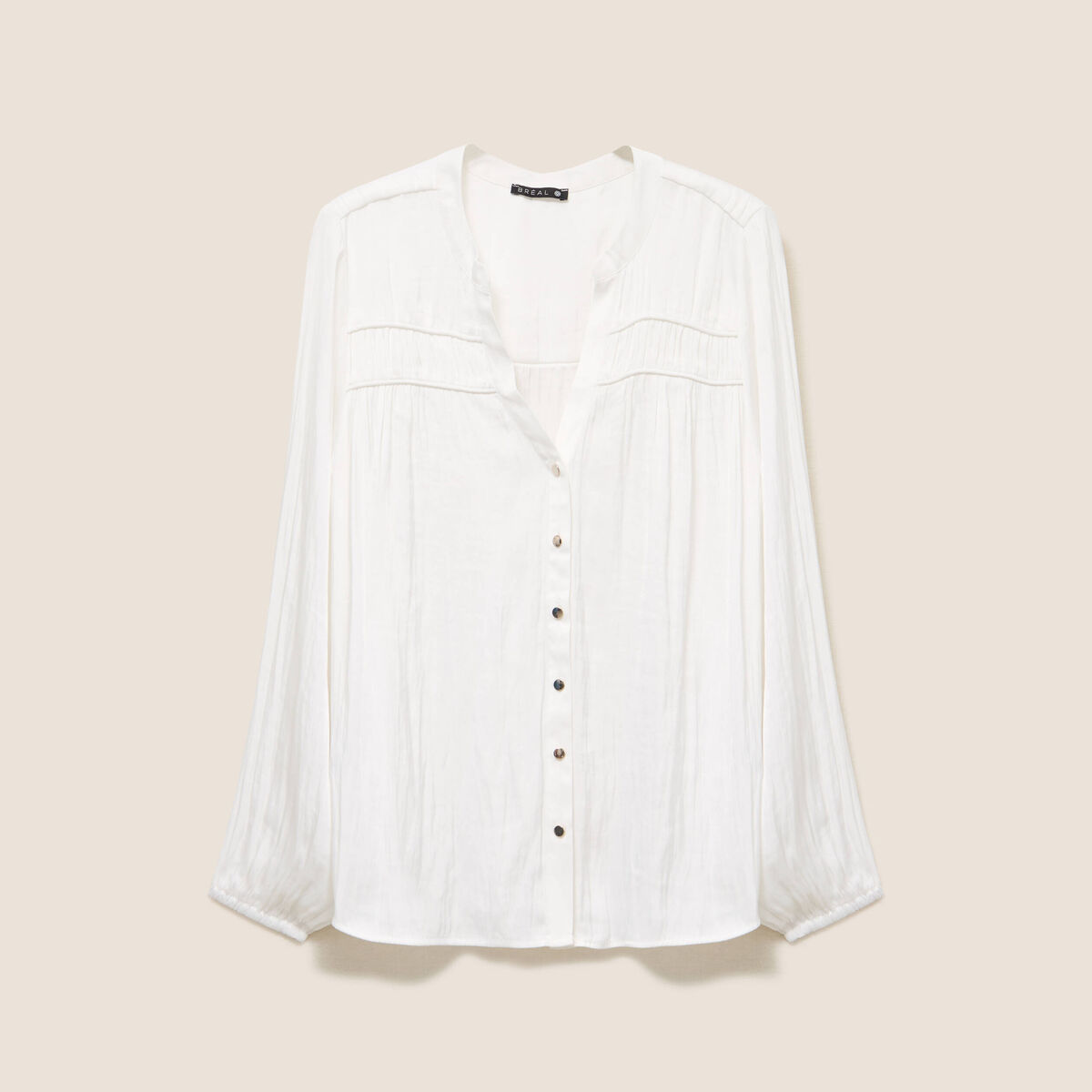 Blouse satin&eacute;e manches longues ecru femme