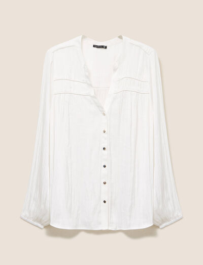 Blouse satin&eacute;e manches longues ecru femme