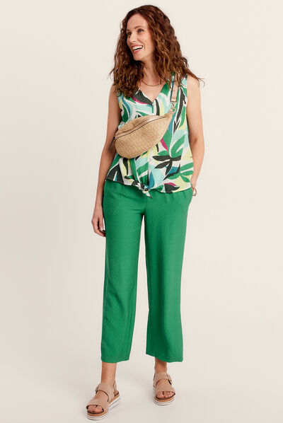 Pantalon large fluide vert menthe femme