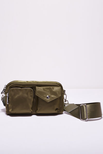 Sac satiné avec poches vert kaki femme