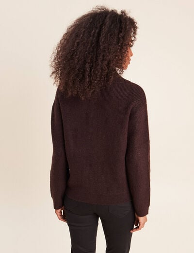 Pull droit manches longues marron fonc&eacute; femme